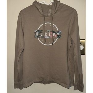 Hurley Womens Pullover Hoodie Size Medium Taupe Beige Long Sleeve Logo